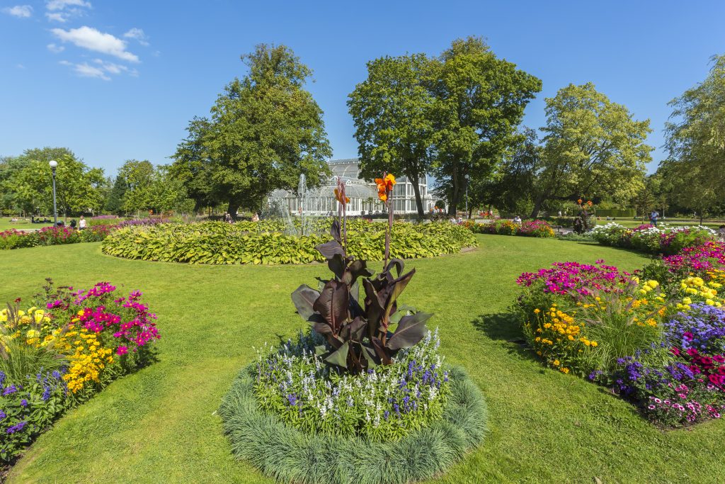 Blommande rabatter vid trädgårdsföreningens park i göteborg